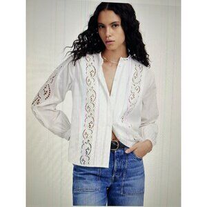 Madewell Lace-Inset Pintucked Button-Up Top White